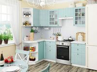 Небольшая угловая кухня в голубом и белом цвете Ангарск